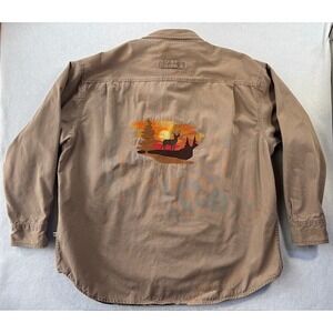 Custom Embroidered Deer Buck Cabelas Brown Plaid Flannel Lined Shirt Shacket 2XL